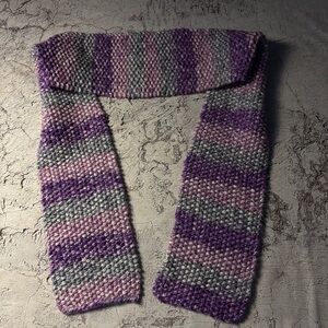 Hand Knit Scarf, Purple & Gray, New